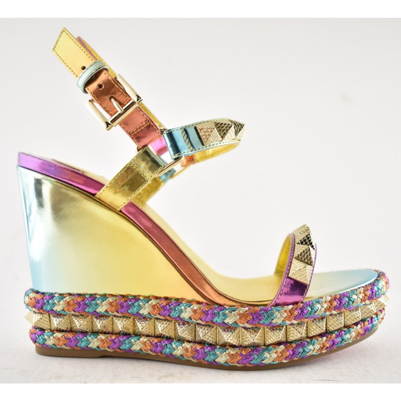 Christian Louboutin Pyraclou 110 Boreal Gold Multi Platform Wedge Sandal Heel 36 - Picture 2 of 15